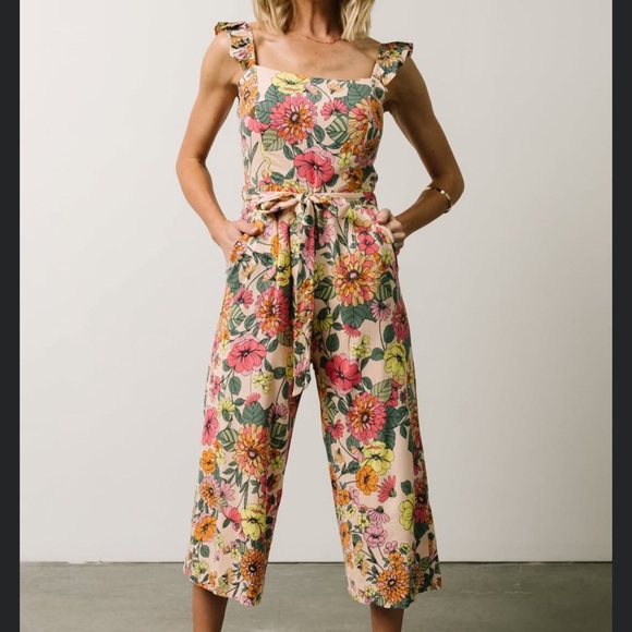 Millibon Red and Pink Floral Jumpsuit with Flutter Sleeves - Picture 1 of 4